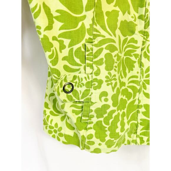 Women's Coldwater Creek Green Floral Flowers Twill Chino Zip Front Jacket Large - Picture 4 of 7